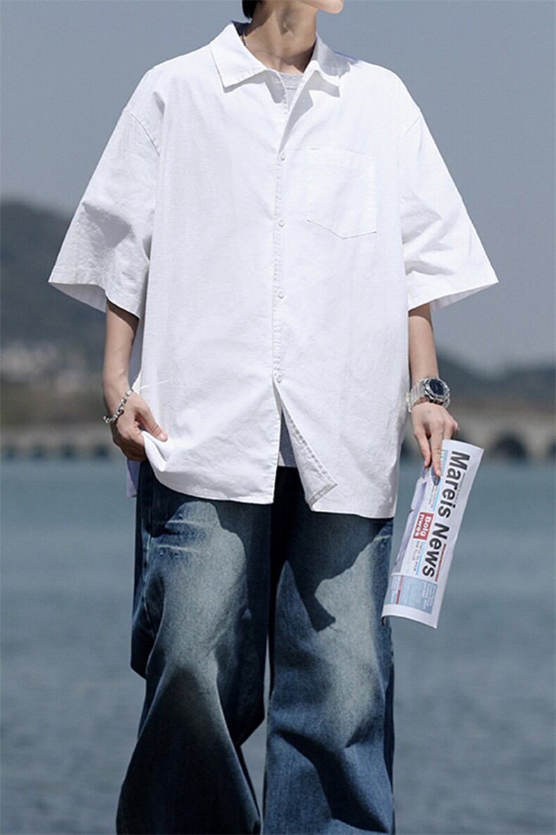 8XL-M亚麻短袖衬衫男夏薄款宽松休闲百搭大码半袖衬衣DC28002P50,男装衬衫,电商B312