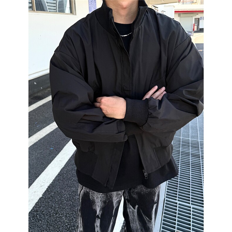 现货26春装美拉德立领飞行夹克纯色复古廓形高街棒球服外套,男装夹克,电商A486-1