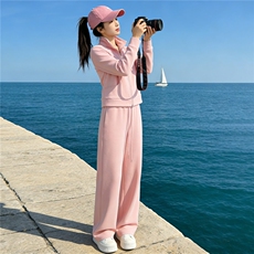 女春秋高级感穿搭一整套减龄时尚套装立领开衫外套阔腿卫裤两件套，女装套装/套裙，2C310