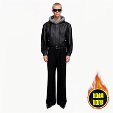 现货冬季美式潮牌痞帅PU皮机车服棉衣毛毛绒狼王座山雕皮棉服，男装棉衣，电商A486-1