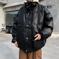 美式高街pu皮棉服男冬季痞帅宽松面包服外套潮牌设计感棉衣，男装棉衣，星座716-2