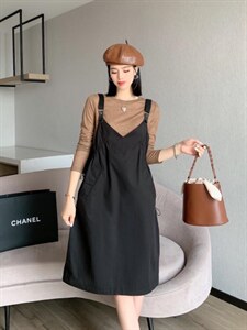 2021秋季新款薄款抽皱两件套背带裙,其它,微迪菲