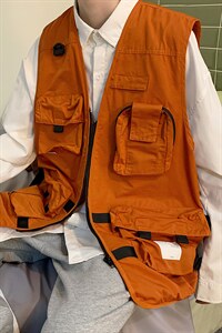 7XL-M港风机能工装马甲男2021秋季新款潮牌V领无袖加肥加大码外套图片