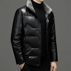 冬季新款男士羊毛毛领休闲皮羽绒服爸爸装中年厚款保暖外套男装，男装羽绒服，电商B212（原钱塘6029）