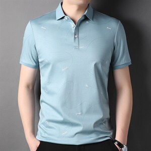 男士轻奢短袖T恤时尚潮流翻领半袖商务纯色上衣服体恤男装图片