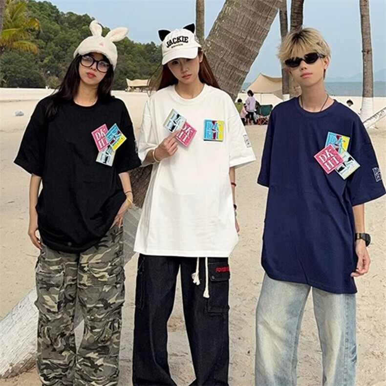 万针全刺绣工艺抖音得物高品质260克重磅纯棉双纱美式高街短袖T恤,男装T恤,电商A486