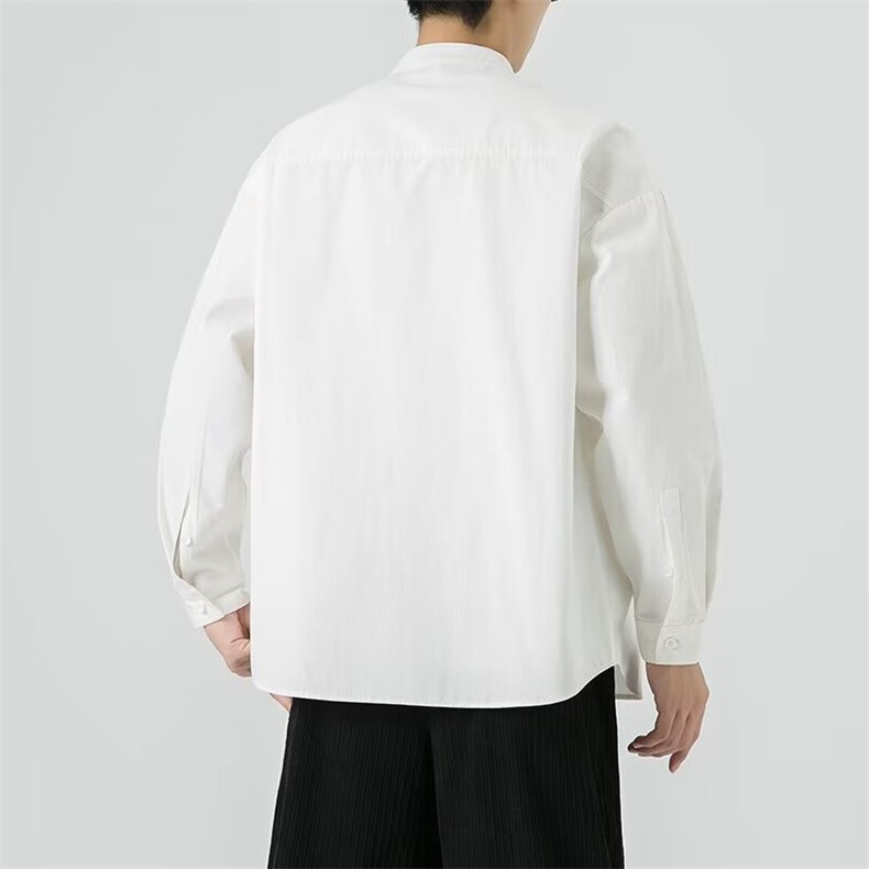 中式复古工装白衬衫禅意茶服男秋季长袖衬衣居士汉服J6911-P55,男装衬衫,星座1105-3