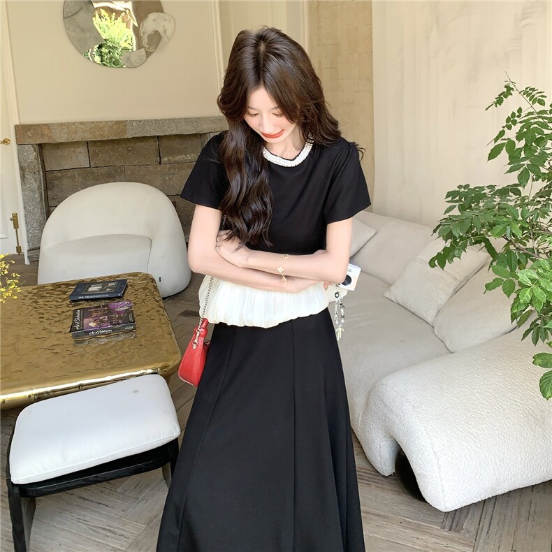 高级感超好看套装女2025夏季漂亮套装裙斜边撞色上衣半身裙两件套,女装套装/套裙,2C090