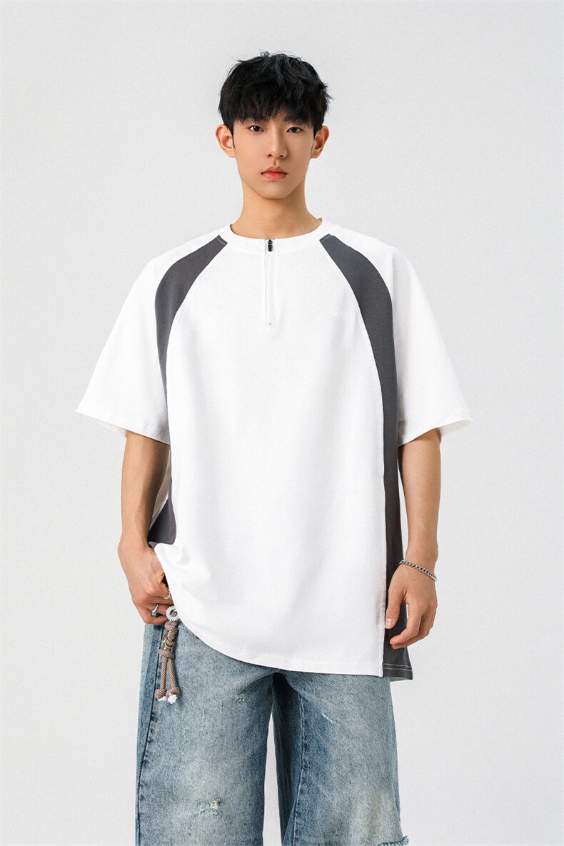 1可二开领口拉链大码M-5XL短袖T恤男：表面棉DX78003P45控68,男装T恤,星座226-2