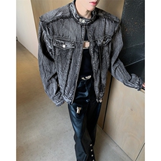 立领牛仔外套男春季复古潮牌短款外套美式夹克JK08638-P83，男装工装外套，星座308B-2