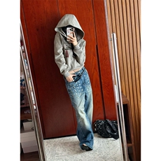 美式复古方法钉水洗猫须直筒牛仔裤女设计感辣妹低腰显瘦阔腿裤，男装牛仔裤，四季星座505