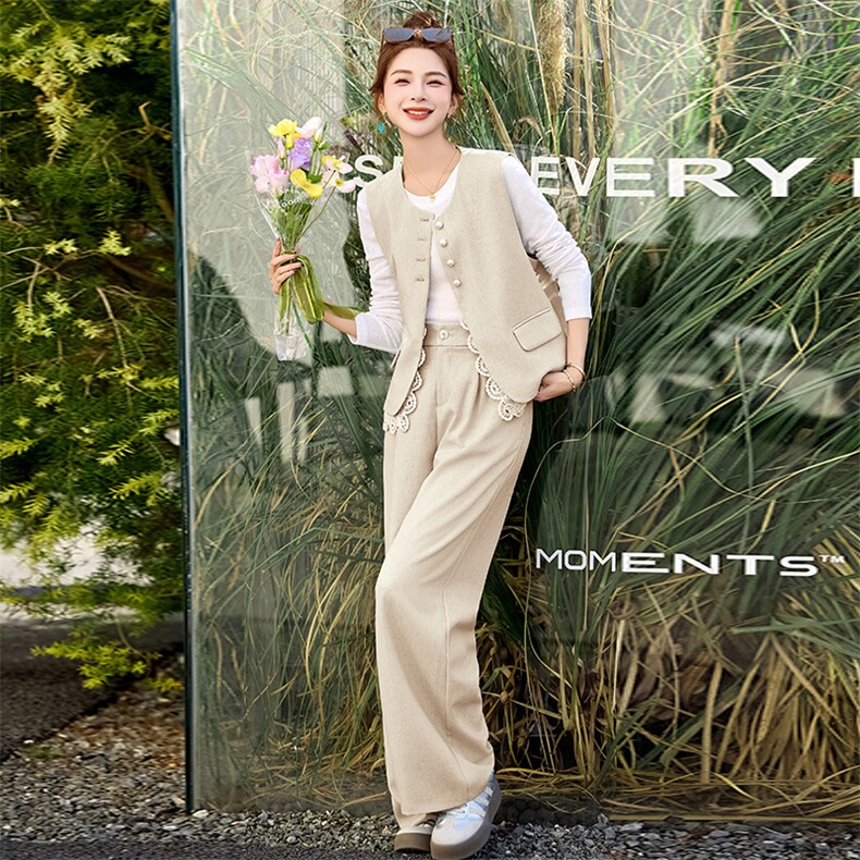 时尚高级感马甲套装女2025春夏新款洋气减龄显瘦垂感阔腿裤三件套,女装套装/套裙,木子恋
