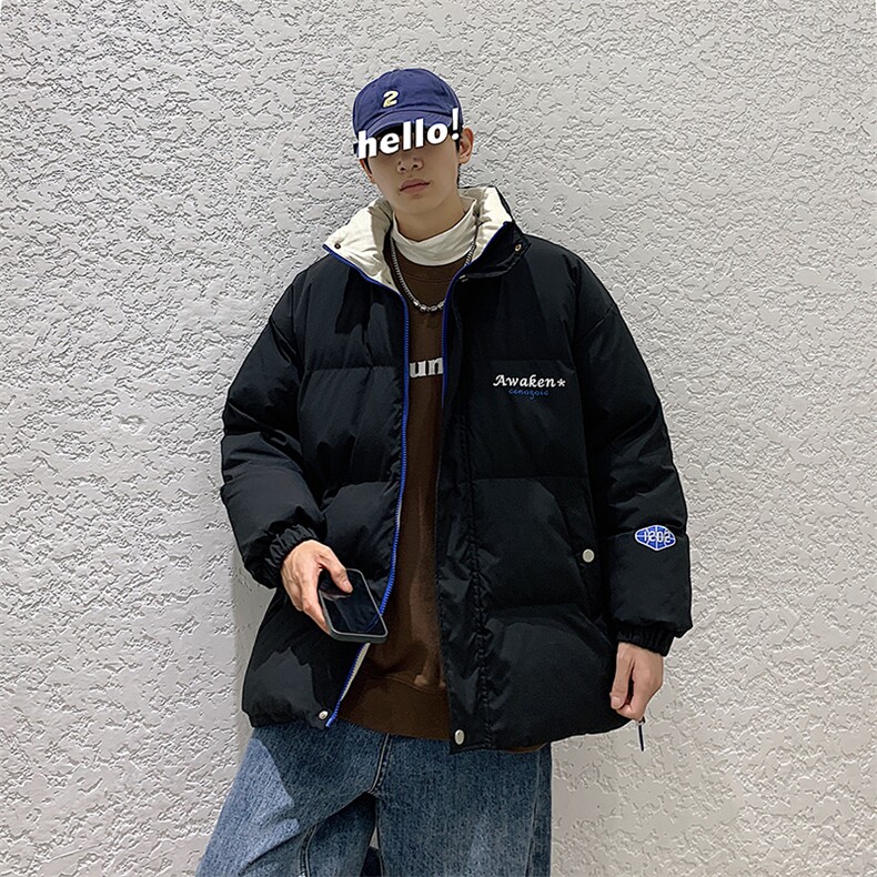 新款男百搭设计感纯色情侣港风棉衣M068B-P90控148,男装棉衣,星座717