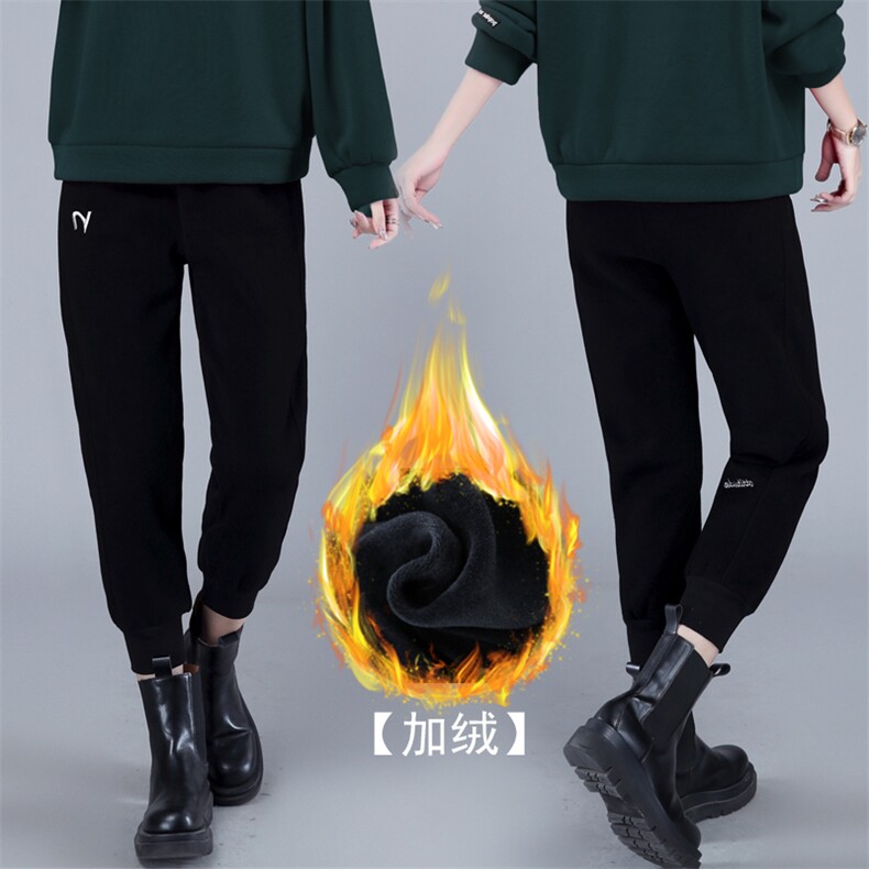 长期大货现货！2024早秋冬装新款韩版百搭哈伦卫裤加绒运动裤女,女装休闲裤,璐依舞