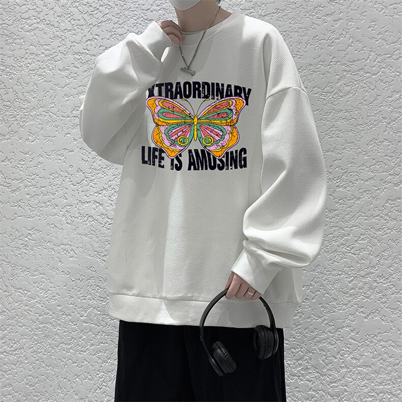 华夫格卫衣圆领卫衣男大码长袖t恤男外套HW76366-P30，男装卫衣，电商A040