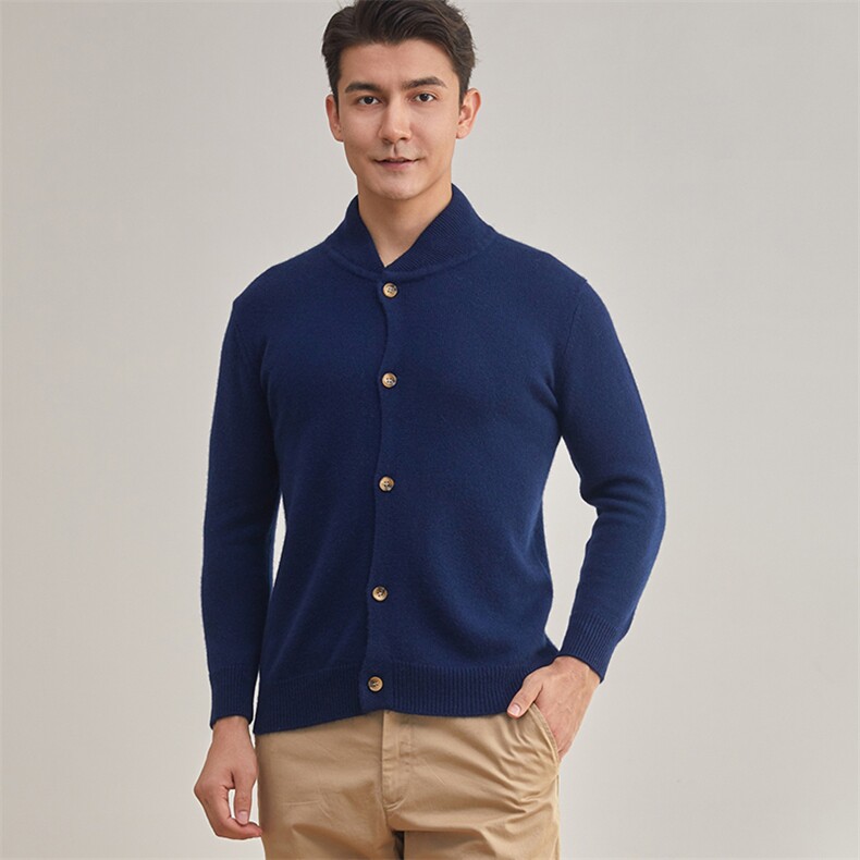 时尚保暖男士羊绒开衫经典蓝色长袖针织衫舒适百搭适合商务休闲，男装羊绒开衫，牧群羊绒