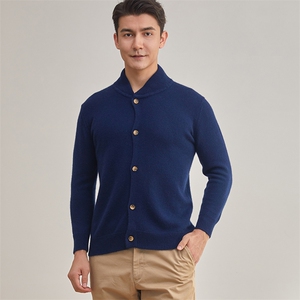 时尚保暖男士羊绒开衫经典蓝色长袖针织衫舒适百搭适合商务休闲,男装羊绒开衫,牧群羊绒