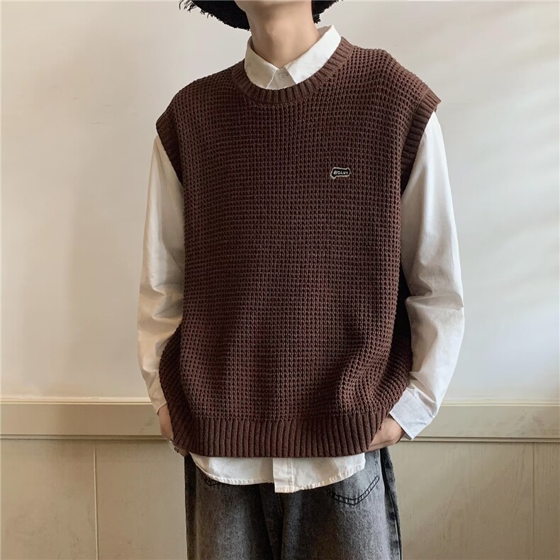 网络图，慵懒V领无袖秋季简约青春针织衫背心XZ302B-1-M0127P40，男装背心/马甲，星座302B-1