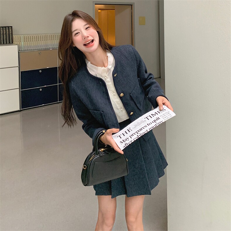 现货蓝色小个字洋气小香风套装7675-P165-K238,女装套装/套裙,2C159