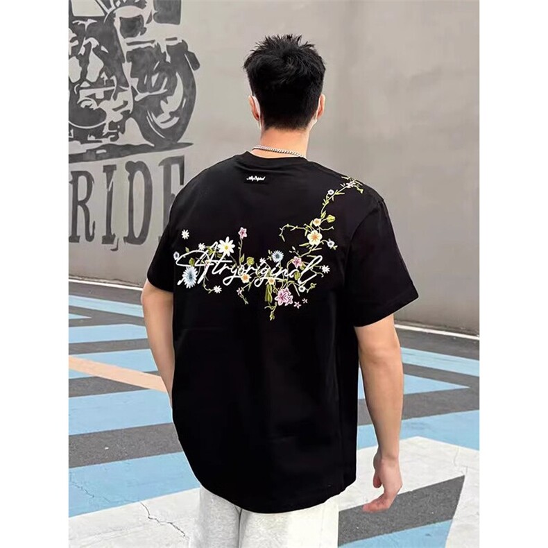 万针全刺绣工艺抖音得物高品质260克重磅纯棉双纱美式高街短袖T恤,男装T恤,电商A486