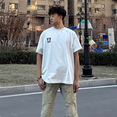 万针全刺绣工艺抖音得物高品质260克重磅纯棉双纱美式高街短袖T恤，男装T恤，电商A486