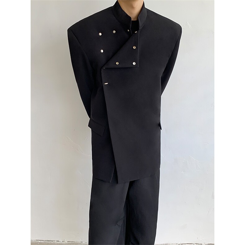 新中式立领西装外套男高级感金属暗扣垫肩西服秋季XF422P128,男装西服套装,星座512-1（原513-3）