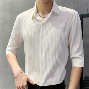 七分袖衬衫男夏季薄款半袖潮流短袖修身中袖冰丝衬衣CS0703-P38图片