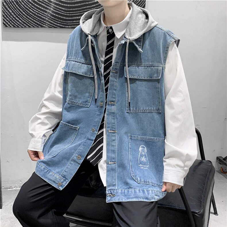 MJ225-p58-限价78牛仔马甲连帽工装ins港风无袖潮牌春秋季休闲,男装工装外套,星座116