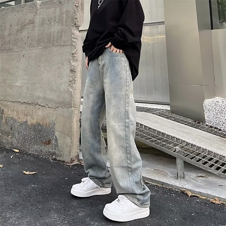 美式字母印花牛仔裤ins潮宽松直筒坠感休闲hiphop裤子男N1210-P43,男装牛仔裤,星座1008