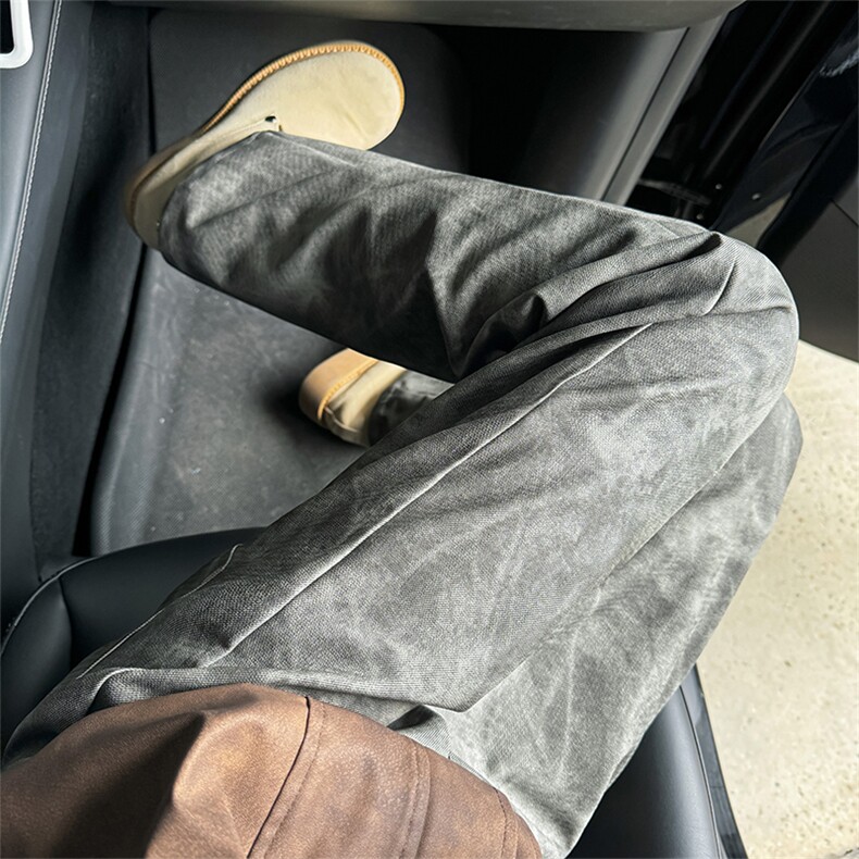 美式高街vibe风迷彩扎染皮裤情侣款直筒微喇裤XZ610A-1-K822-P65，男装皮裤，星座610A-1