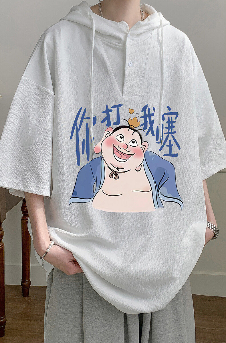 LD54437-P45NASA连帽短袖t恤男大码胖子带帽五分袖中袖,男装T恤,电商A040