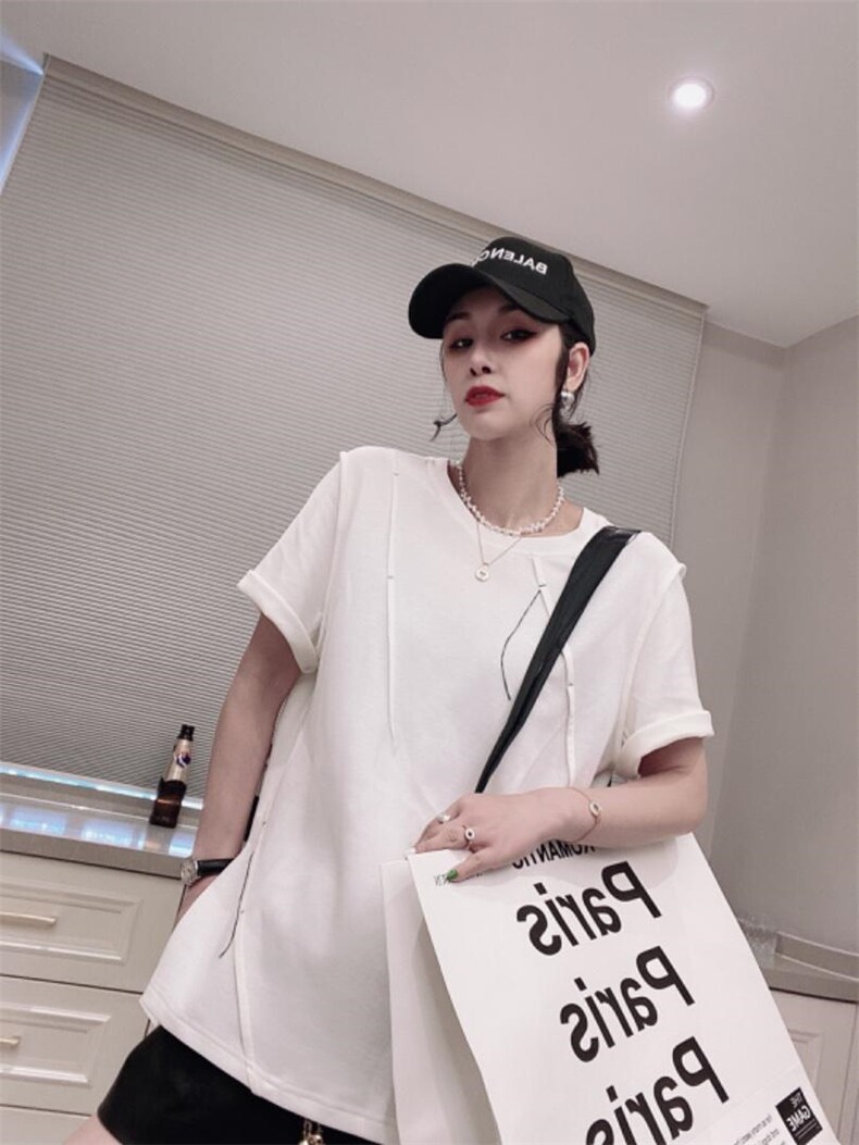 手工缝线二边开叉T黑白，其它，可纳奇