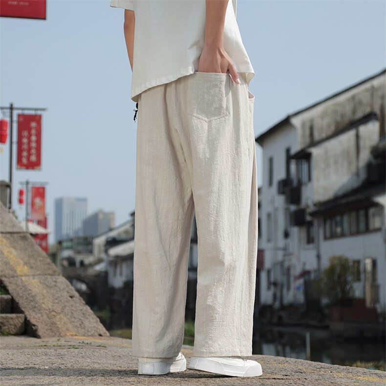 2025春夏休闲裤男时尚棉麻长裤子纯色简约宽松直筒长裤2405-P55,男装休闲裤,电商A008