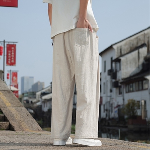 2025春夏休闲裤男时尚棉麻长裤子纯色简约宽松直筒长裤2405-P55图片