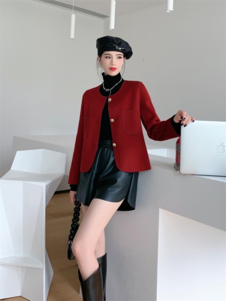 现货秋冬新款薄双面毛呢外套，女装毛呢外套，仟姿魅力