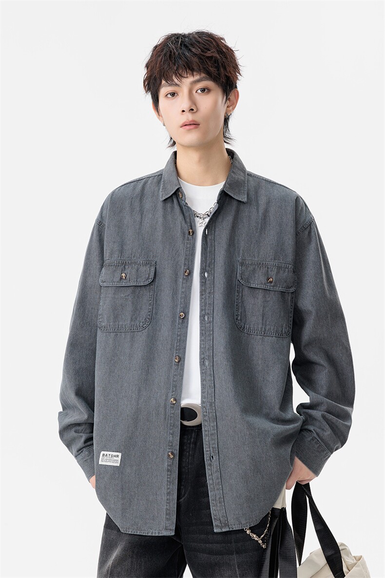 新款(跨境货源）长袖牛仔衬衫男宽松休闲外套,男装衬衫,星座1107-1
