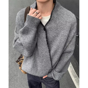 秋冬季宽松上衣外穿线衣撞色轻奢毛衣外套针织开衫男 MV26图片