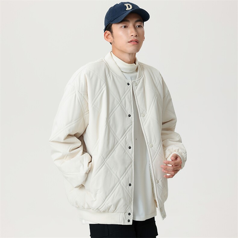 冬季纯色菱形格棒球服棉服保暖宽松休闲简约情侣款棉衣MY385-P65图片