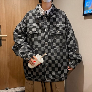 长袖新款刺绣款棋盘格外穿夹克单排扣秋季翻领青春流行J3710P58图片
