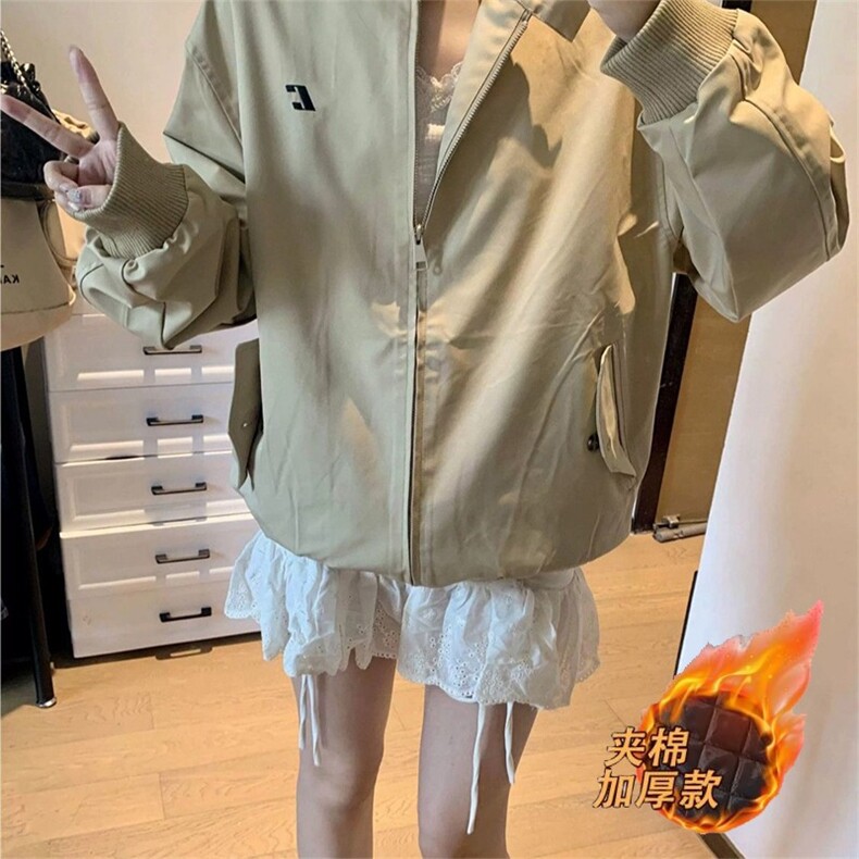 800-P63美式复古立领棒球服外套女款春秋2025新款宽松休闲,女装短外套,电商B323A