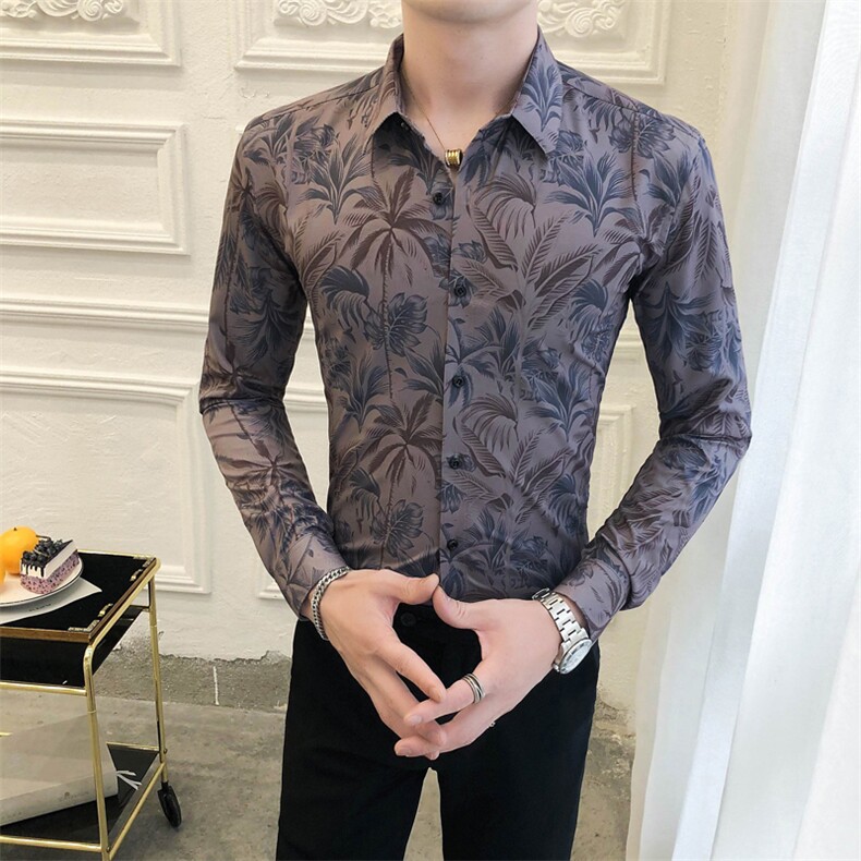 312A-5-285-P55 长袖高级感秋季休闲英伦发型师韩版纯色男士衬衣图片