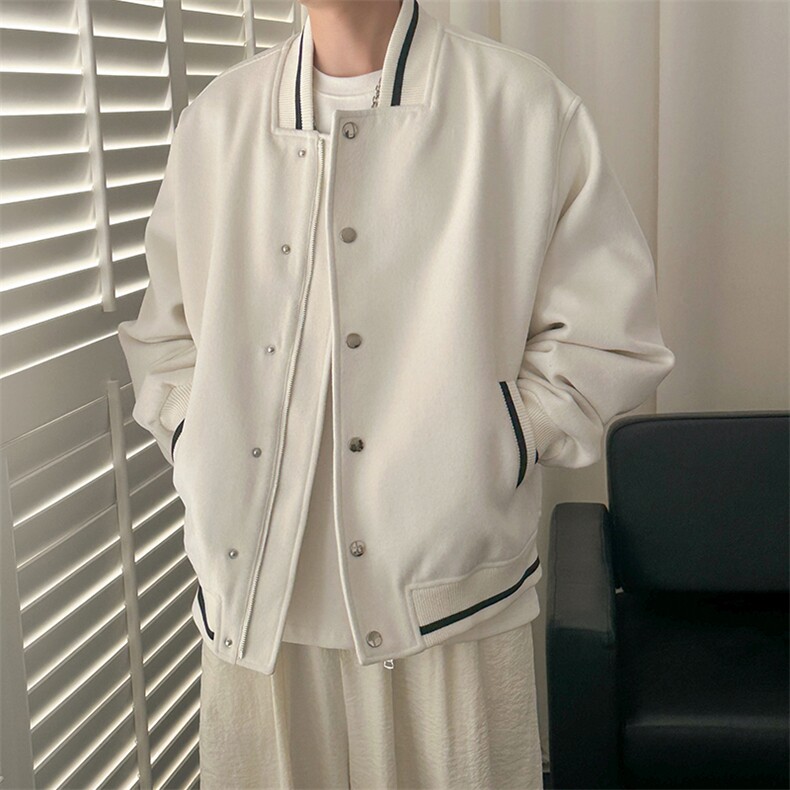 秋冬毛呢棒球服潮牌宽松呢子外套休闲夹克-AJ23058-P115图片