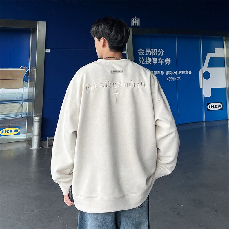 春季热卖刺绣麂皮绒卫衣QC5184-TP40控价58宽松圆领男港风外套,男装卫衣,电商A102-1