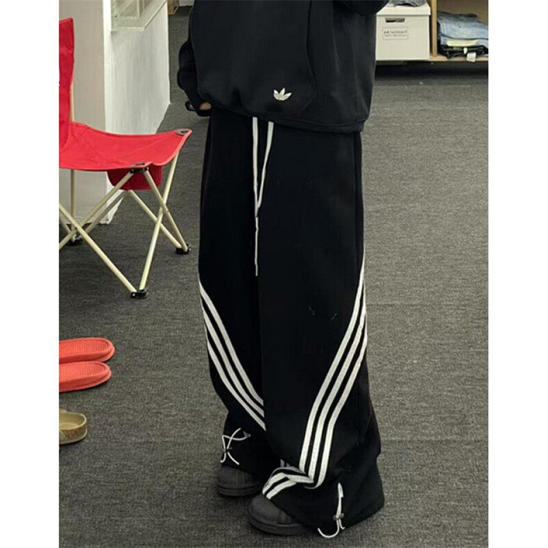 三条杠条纹撞色阔腿弯刀裤子男女春设计感宽松运动卫裤KB883,男装休闲裤,星座1116A（原606A-3）