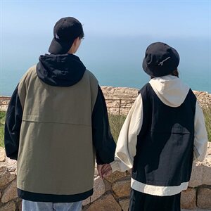 709-JK98-P105 20秋新款 情侣港风假两件百搭工装夹克外套图片