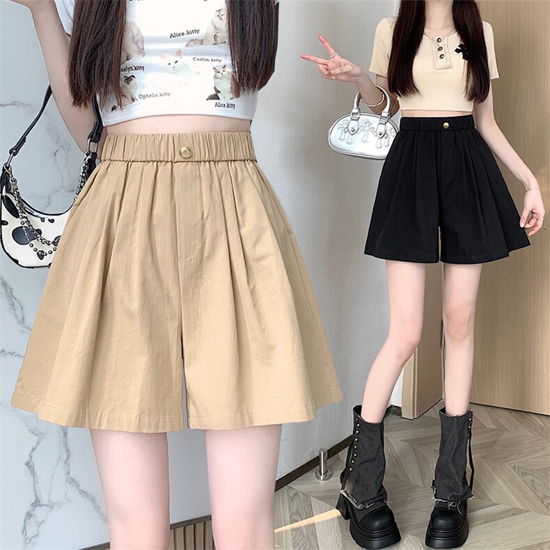 冰丝棉短裤女夏季薄款松紧腰宽松a字显瘦休闲阔腿裤子ins潮，女装短裤/热裤，梦白服饰厂