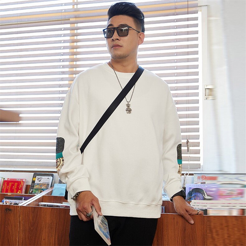 M-8XL秋季大码胖男生时尚休闲圆领拼接印花卫衣男49,男装卫衣,星座209