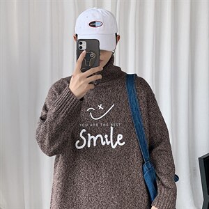 ！冬季高领毛衣男潮流印花百搭针织衫韩版毛线衣GM605P55图片