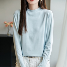 秋冬新款小半高领针织套头上衣时尚百搭，女装针织衫/毛衣，羊秋羊绒