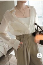 2022秋装新款长袖衬衣彩色蚂蚁皱简约大气百搭防晒，其它，泰靡(1F)